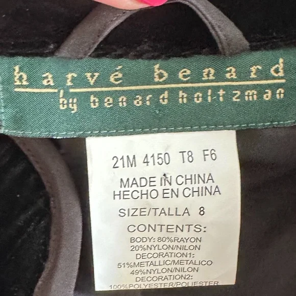 Harve Benard Black Velvet Embroidered Zip Front Jacket Size 8 - Picture 9 of 13
